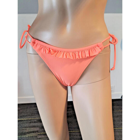 Woman Medium Orange Ruffle Bikini Set Top/ Low Rise Bottom Removable Straps - Picture 7 of 9